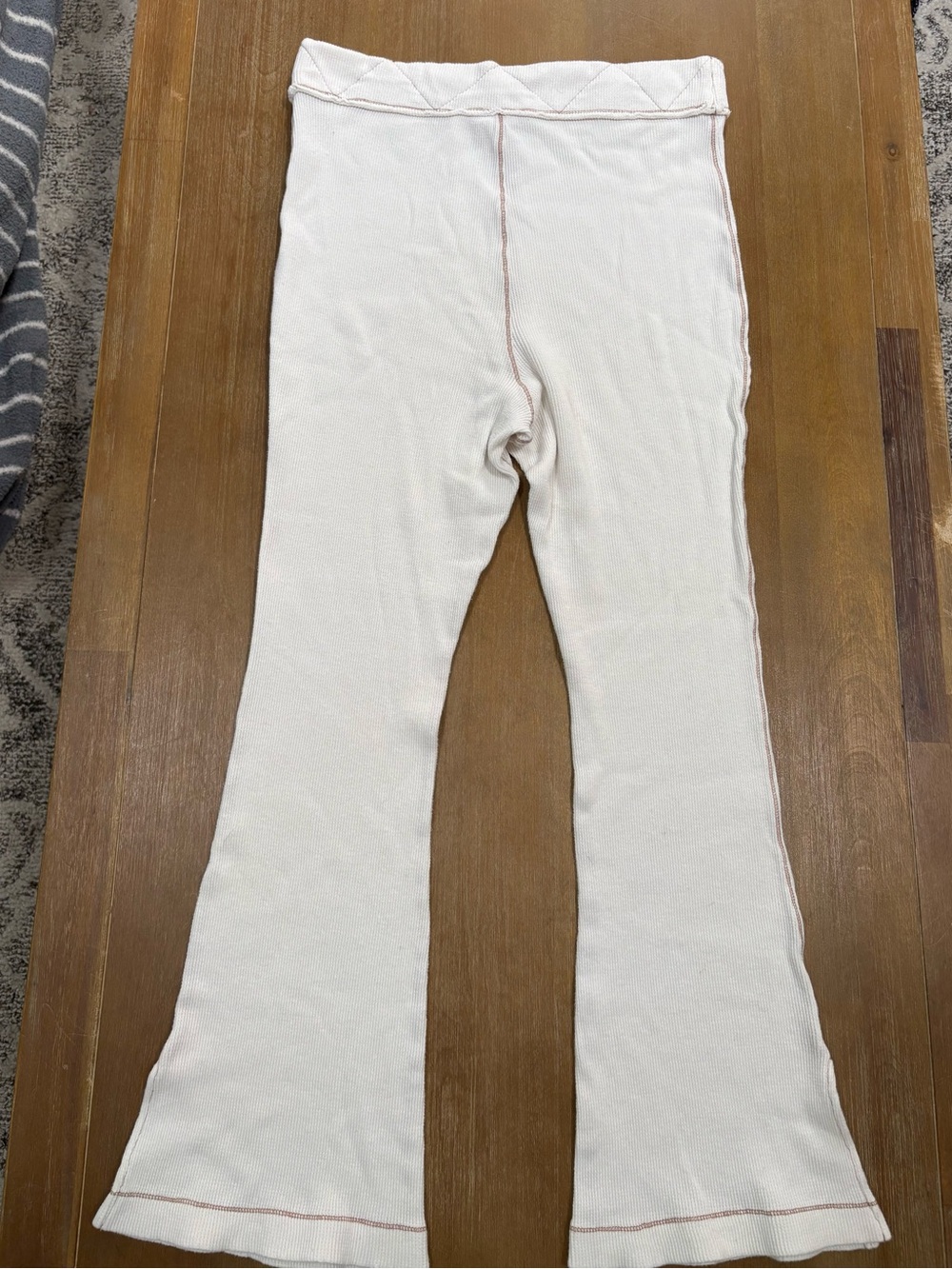 Free People Cream Ribbed Flare Pajama Pants with Stitching Detail - Picture 4 of 10